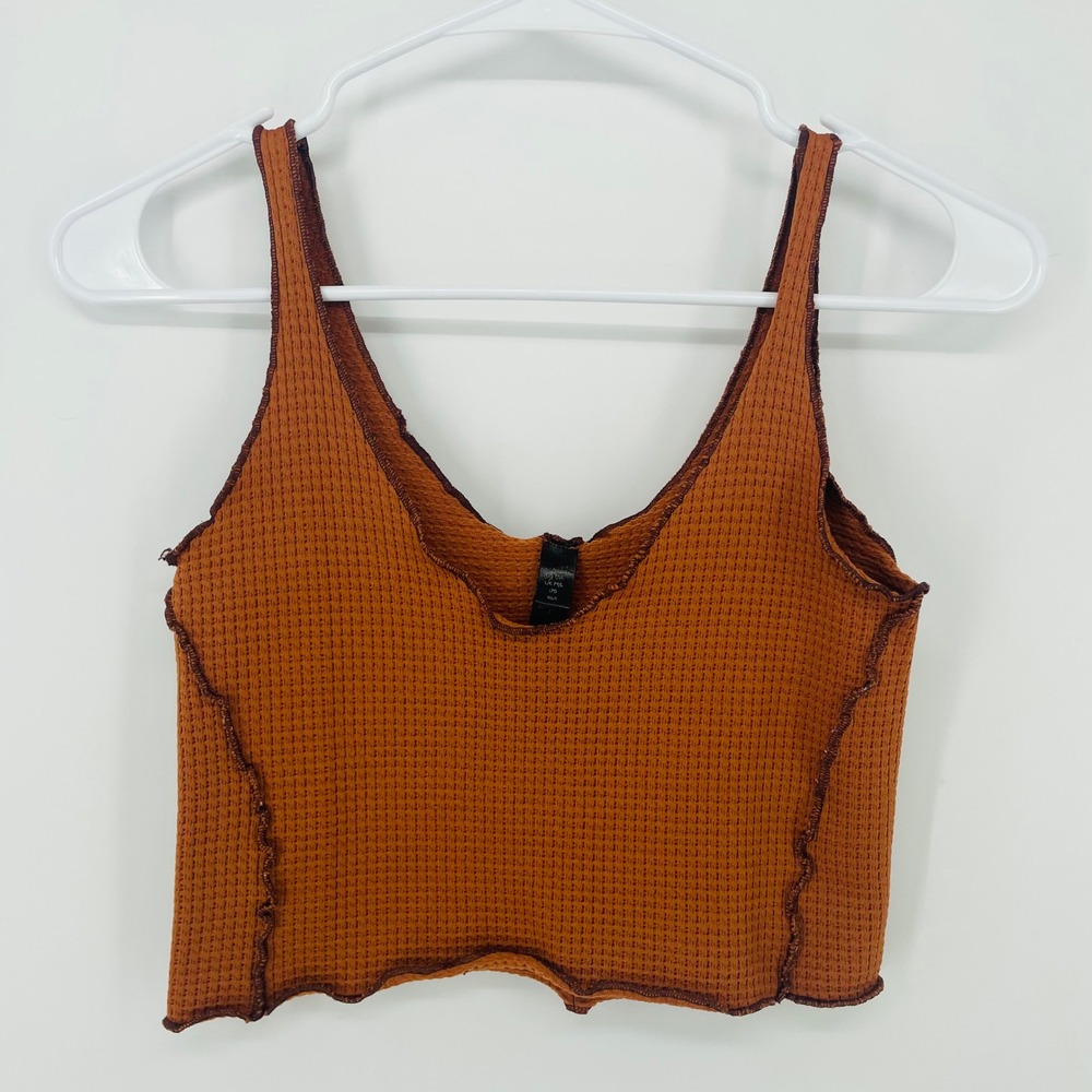 Out From Under Urban Outfitters Waffle Knit Crop Tank Top Rust Orange Size M/L